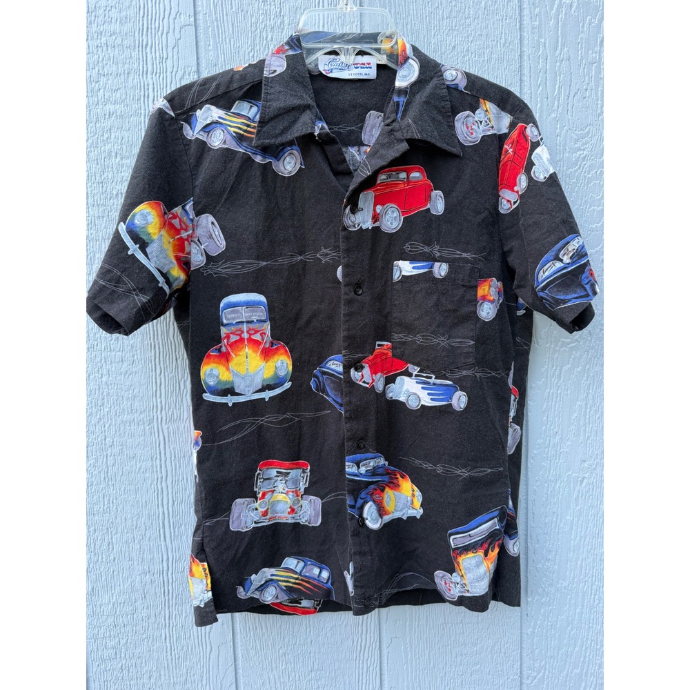 Cruisin USA Mens Hot Rod Vintage Car Print Button Down Shirt Black Size M